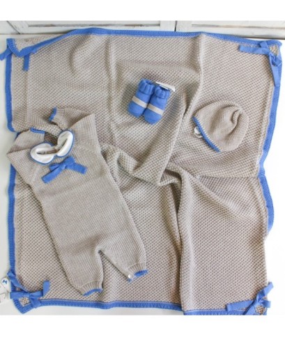 Set Traforato Lana con Fiocchetto Tutina §80