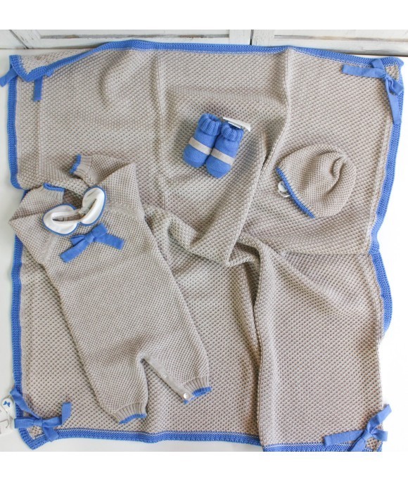 Set Traforato Lana con Fiocchetto Tutina §80