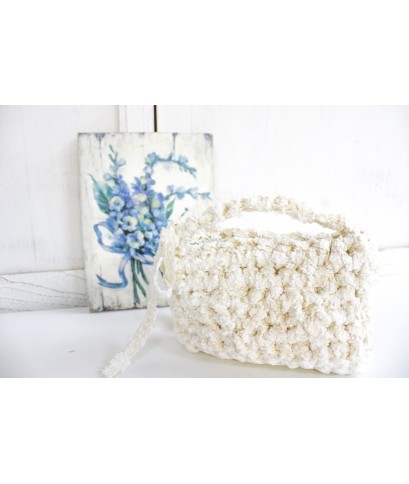 Mini Lace Clutch With Handle - White