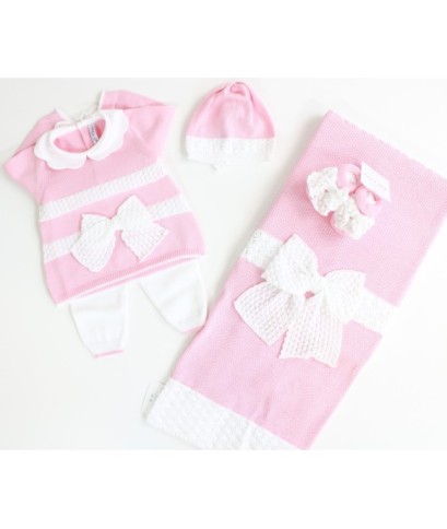 Set Doppia Fascia con Fiocco Grana Cotone (Maglia + Pantalone) §109