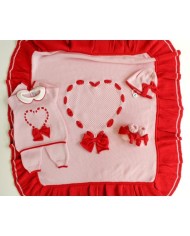 Set Heart Ribbon + Rouche Wool - 2 Pcs Baby Girl Band Cover §138