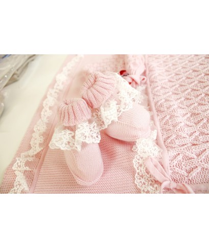 Set Pizzo Bavetta Lana Per Neonata - Tutina §165