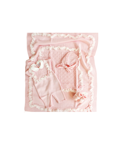Set Pizzo Bavetta Lana Per Neonata - Tutina §165