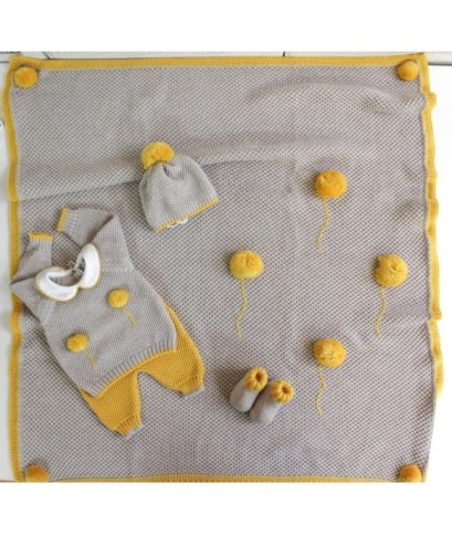 Set Traforato con Pon-Pon Lana - Coprifasce (Maglia + Pantalone) §178