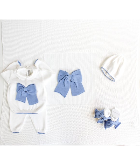 Set Fiocco Cotone - Coprifasce (Bianco-Azzurro) Maschietto §334
