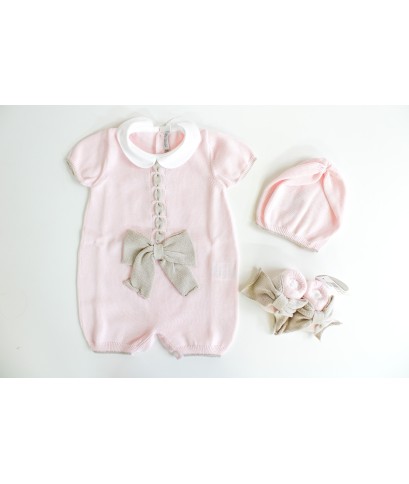 Serie Fiocco Con Fettuccia Cotone - Pagliaccetto Con Scarpette + Cappellino §454