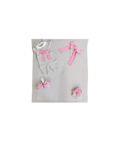 Set Fiocco Rigato Lana Per Neonata - Tutina §605