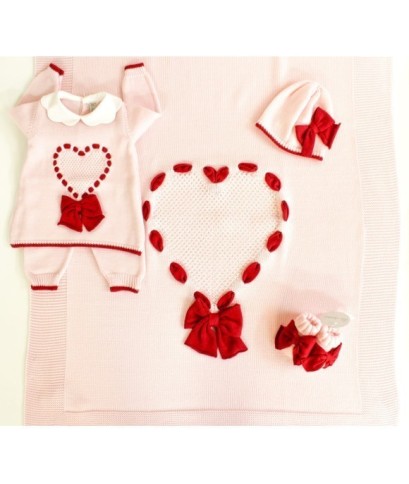Set Cuore Fettuccia Lana Per Neonata - Coprifasce §607