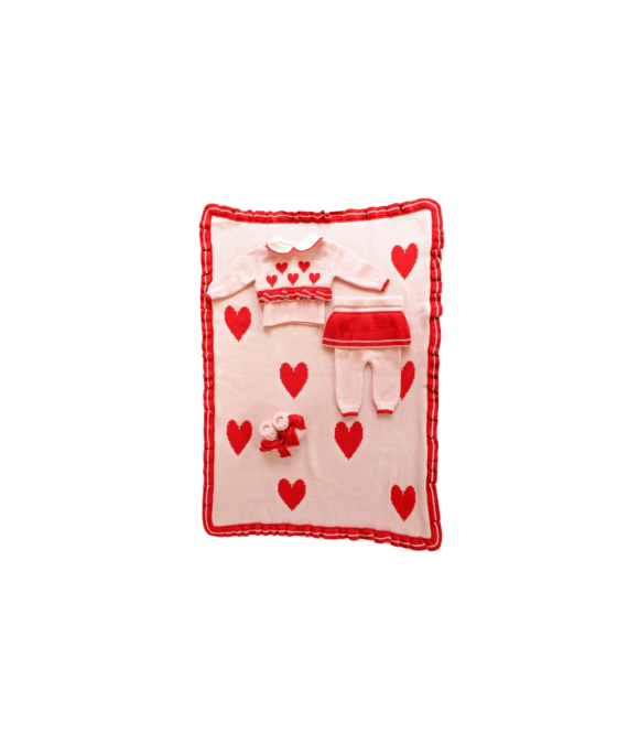 Set Rouches & Heart Inlaid Wool - Girl 2 Pcs§614
