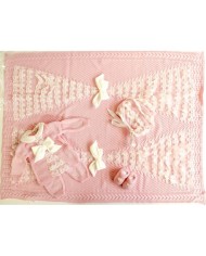 Set Battesimo Pizzo E Fiocco Lana - Coprifasce §618