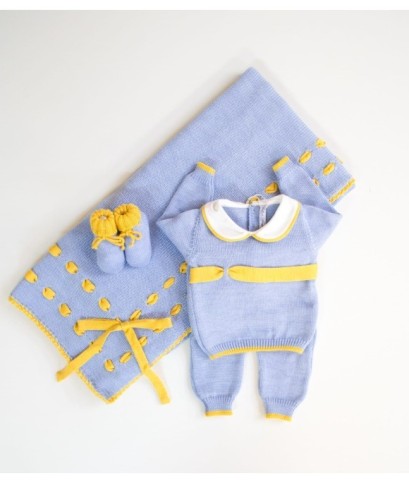 Baby Wool Ribbon Set with Bow - Baby Boy's Layette §656