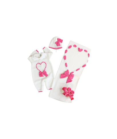 Set Fettuccia Cuore e Fiocco Lana Per Neonata - Tutina §662