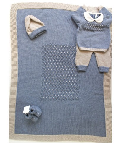 Set Punto Smock Lana Per Neonata - Coprifasce §683