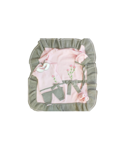 Set Fiocchetto Con Rose Lana Per Neonata - Coprifasce §702