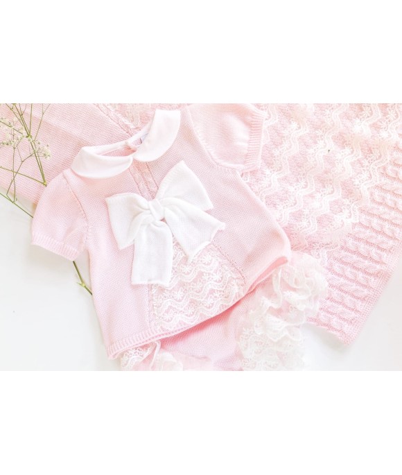 Baptism Series Lace & Cotton Bow - T-Shirt With Culottes §723