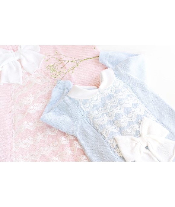 Baptism Series Lace & Cotton Bow - Onesie §726