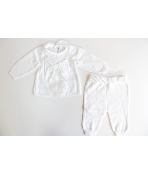 Serie Battesimo Pizzo & Fiocco Cotone - Maglietta + Pantalone §727