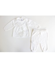 Serie Battesimo Pizzo & Fiocco Cotone - Maglietta + Pantalone §727