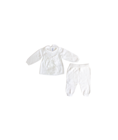 Serie Battesimo Pizzo & Fiocco Cotone - Maglietta + Pantalone §727