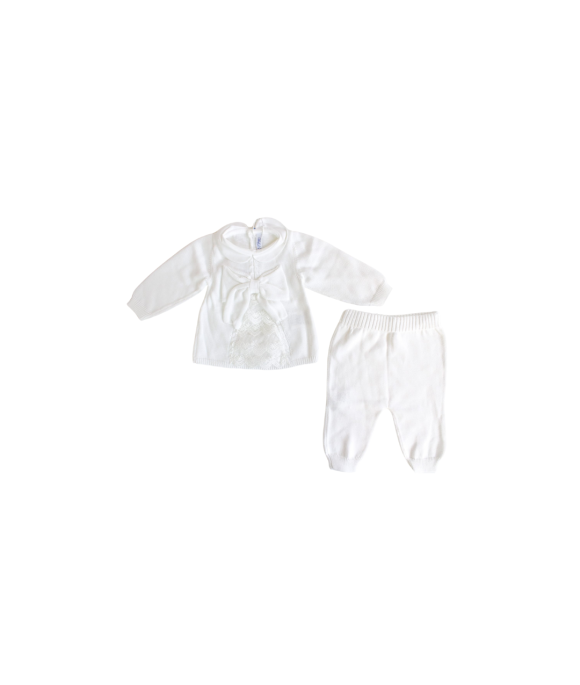 Serie Battesimo Pizzo & Fiocco Cotone - Maglietta + Pantalone §727