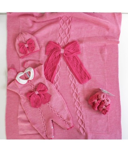 Set Fiocco Con Lavorazione Lana Per Neonata - Tutina §785