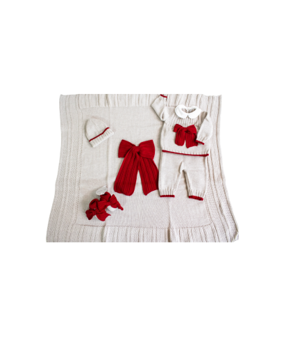 Set of Ribbed Wool Bows for Newborns - Baby Boy's Layette §791