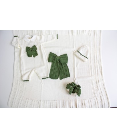 Wool Bow Rib Set for Newborns - Onesie §792