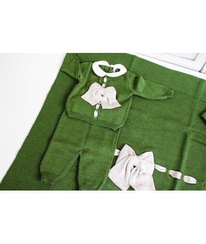 Wool Bow Set for Newborns - Baby's Layette §796