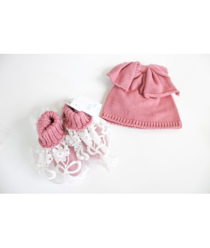 Serie Battesimo Pizzo Cuore Lana - Coprifasce Con Scarpette §803