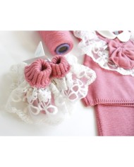 Set Battesimo Pizzo Cuore Lana - Coprifasce Con Mantella §805