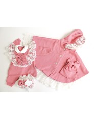 Set Battesimo Pizzo Cuore Lana - Coprifasce Con Mantella §805