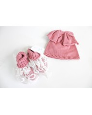 Set Battesimo Pizzo Cuore Lana - Coprifasce Con Mantella §805
