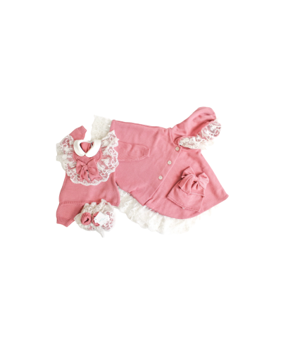 Set Battesimo Pizzo Cuore Lana - Coprifasce Con Mantella §805