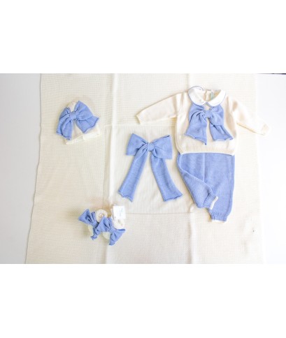 Long Wool Bow Set for Newborns - Baby Boy's Layette §806