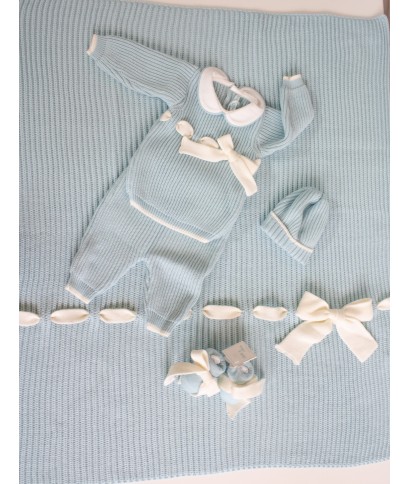 English Wool Knit Set for Newborns - Baby Boy's Layette §812