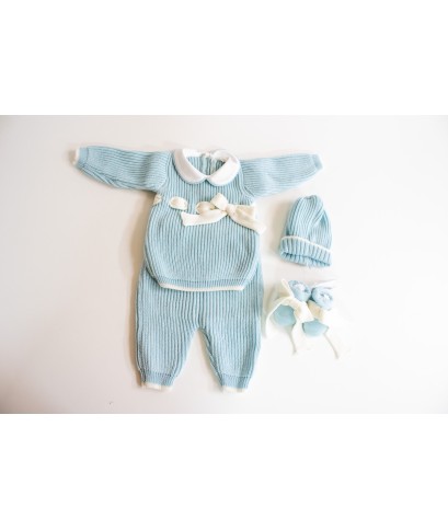 English Wool Knit Set for Newborns - Baby Boy's Layette §812