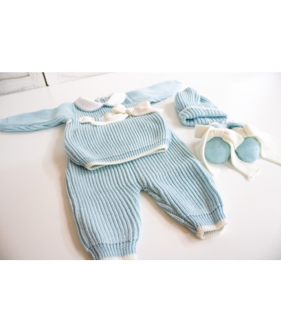English Wool Knit Set for Newborns - Baby Boy's Layette §812