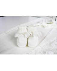 Serie Battesimo Lana - Coprifasce Con Scarpette + Cappellino §815