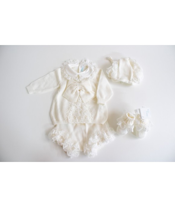 Serie Battesimo Lana - Coprifasce Con Scarpette + Cappellino §815