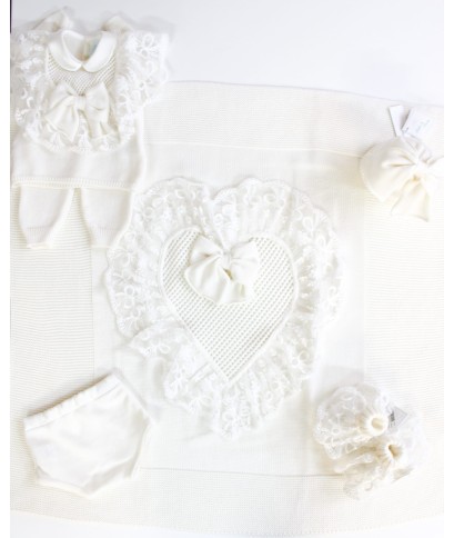 Set Battesimo Pizzo Nuovo Lana - Coprifasce Con Coulotte §821