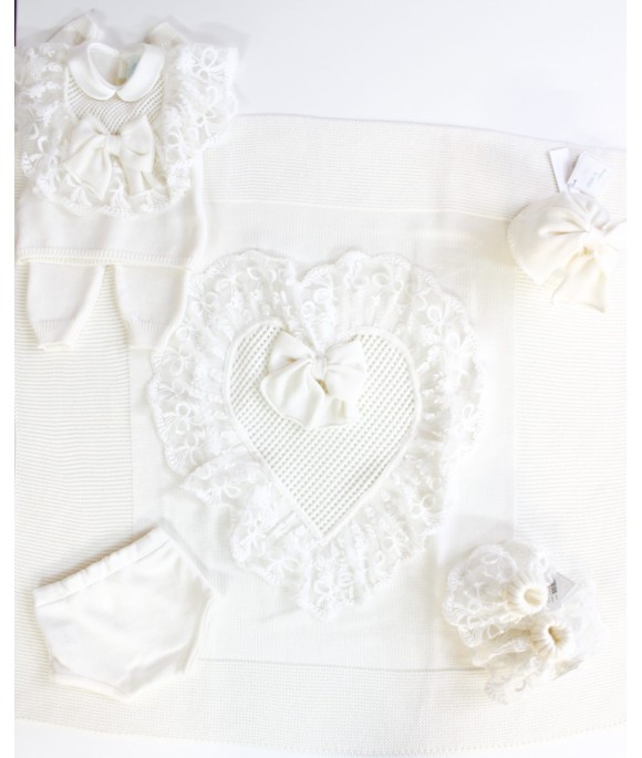 Set Battesimo Pizzo Nuovo Lana - Coprifasce Con Coulotte §821