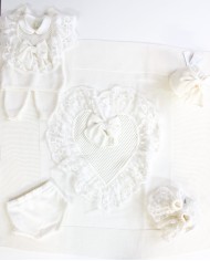 Set Battesimo Pizzo Nuovo Lana - Coprifasce Con Coulotte §821