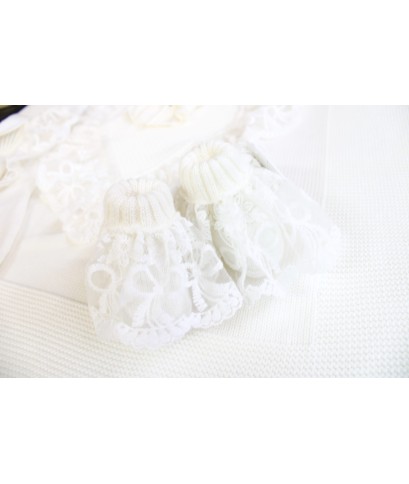 Set Battesimo Pizzo Nuovo Lana - Coprifasce Con Coulotte §821