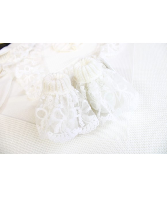 Set Battesimo Pizzo Nuovo Lana - Coprifasce Con Coulotte §821