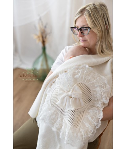 New Wool Lace Christening Set for Baby Girl - Layette with Culottes §821