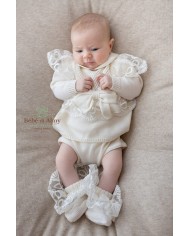 Set Battesimo Pizzo Nuovo Lana - Coprifasce Con Coulotte §821