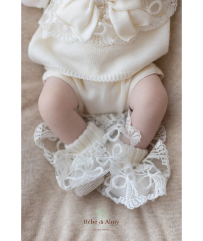New Wool Lace Christening Set for Baby Girl - Layette with Culottes §821