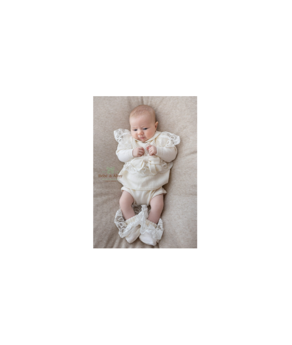 Baptism Series New Wool Lace - 2 Pcs Headband Cover with Shoes + Hat §822
