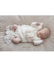 Serie Battesimo Pizzo Nuovo Lana - Coprifasce Con Scarpette + Cappellino §822