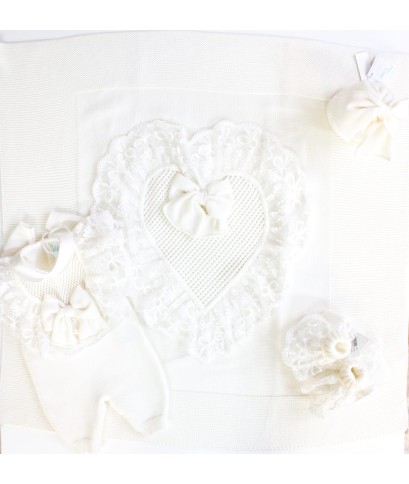 Set Battesimo Pizzo Nuovo Lana - Tutina §823